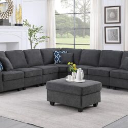Leo - Woven 8 Piece Modular L-Shape Sectional Sofa And Ottoman - Dark Gray