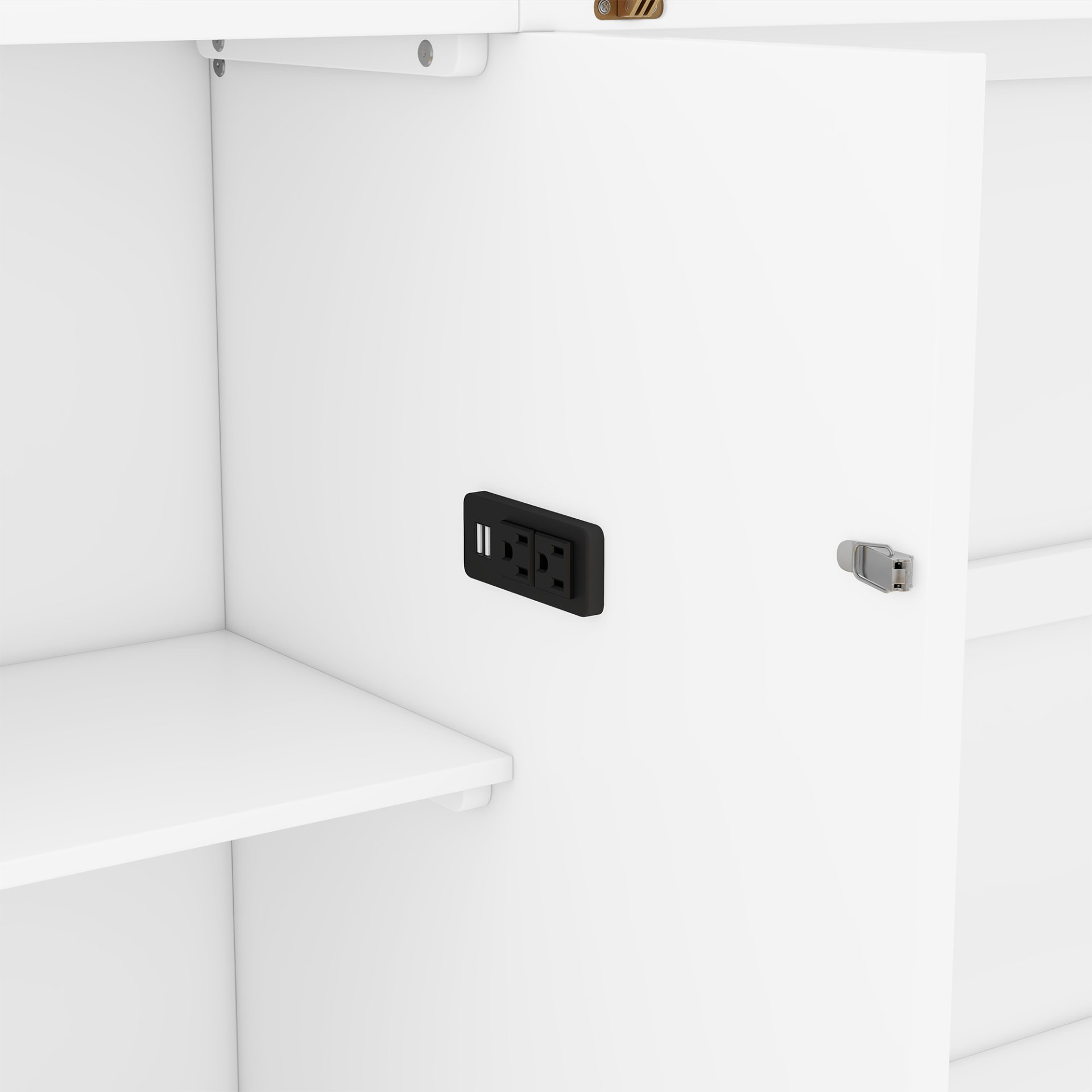 Queen Size Murphy Bed With Shelves, Drawers And USB Ports - White - Image 11