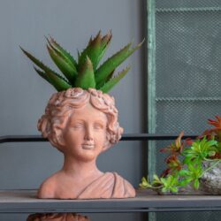 Head Bust Planter, Greek Style Cement Head Planter, Indoor Outdoor Home Garden Decor - Brown