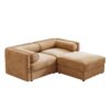 Modern Stylish Chenille 2 Seater Sofa With Ottoman Storage And Cylindrical Backrest - Camel - Image 9