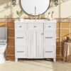 36" Bathroom Vanity With Sink, Soft Close Doors, And Adjustable Shelves Solid Frame - White - Image 2