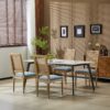 French Country Dining Chairs (Set of 4) Elegant Cane Backrest & Upholstered Seats Rustic Weathered Solid Rubberwood Frame - Slate Blue - Image 2