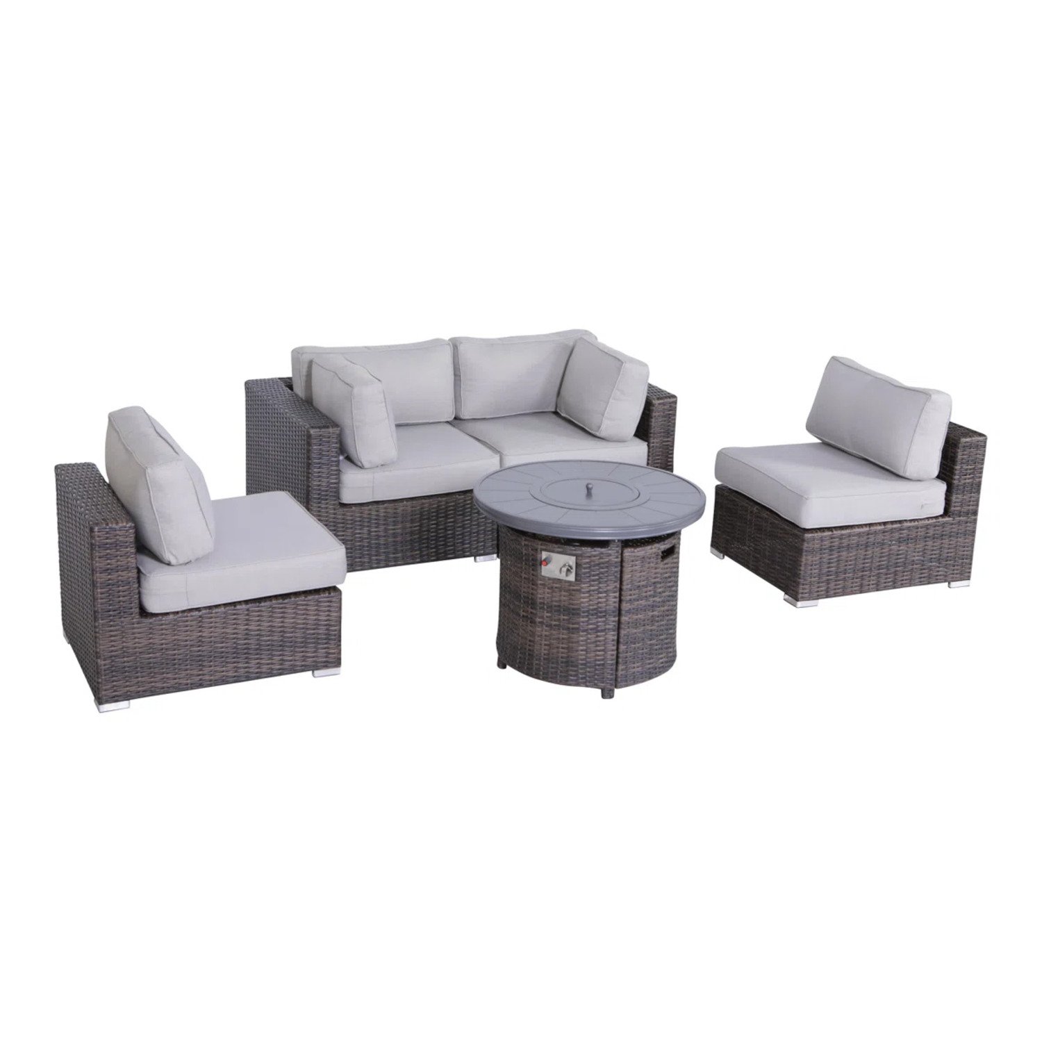 All Weather Rattan Sectional Lounge Set With Cushions And Fire Pit - Brown Mix / Gray - Image 7