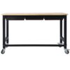 60" Work Bench, Workbench With Drawer Storage, Heavy Duty Bamboo Wood Work Table With Wheels For Garage Home Office - Black / Light Brown - Image 5