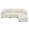 Modern Convertible Sectional L Shaped Reversible Couch Set With Free Pillows 4 Seat Suede Sleeper Sofa With Ottoman - Beige - Image 2