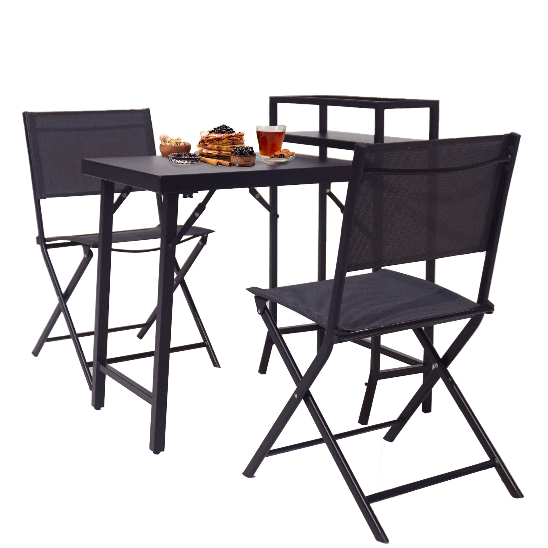 3 Piece Patio Bistro Set, Patio Set Of Foldable Patio Table And Chairs, Outdoor Patio Furniture Sets - Black - Image 6