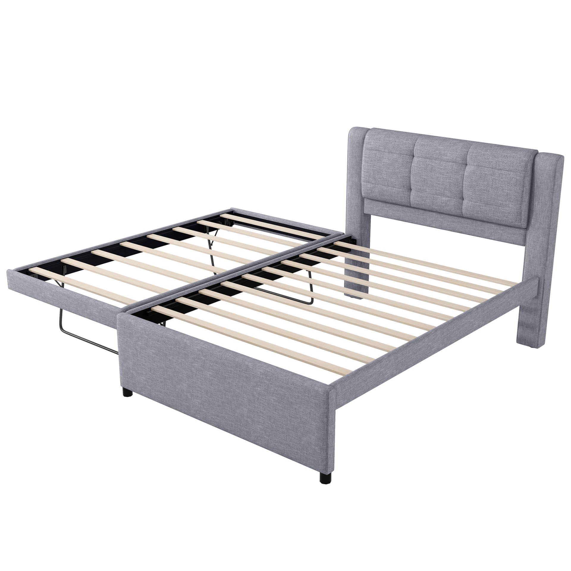 Full Size Upholstery Platform Bed With Trundle,Trundle Can Be Flat Or Erected - Gray - Image 6