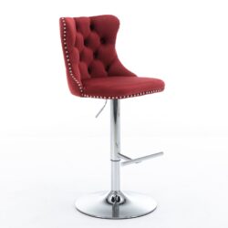 Swivel Velvet Barstools Adjusatble Seat Height From 25-33", Chrome Base Bar Stools With Backs Comfortable Tufted For Home Pub And Kitchen Island, 1712Wr (Set of 2) - Wine Red / Burgundy