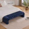 Modern Upholstered Armless Bed Bench, Channel Tufted Couch Daybed Chaise, Chenille Ottoman Foot Stool - Navy - Image 3