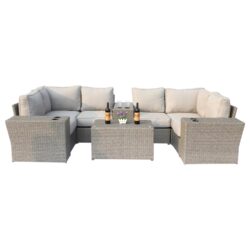Winsford - Outdoor Modular Sectional Set With Cushions & Table - Gray Mix
