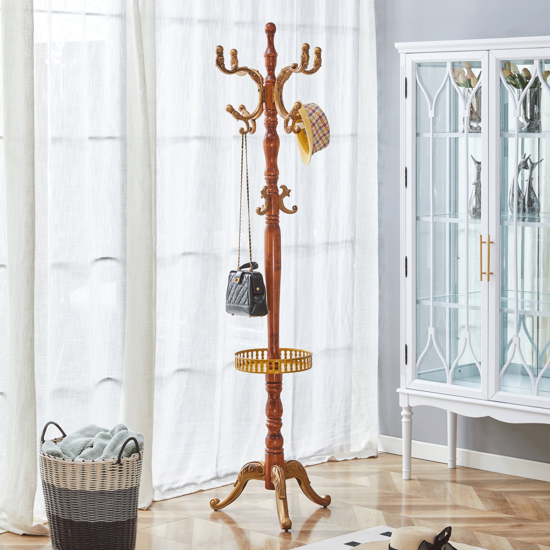 Modern Crabapple Hanger With Resin Stainless Steel Multifunctional Storage Rack - Wood - Image 5
