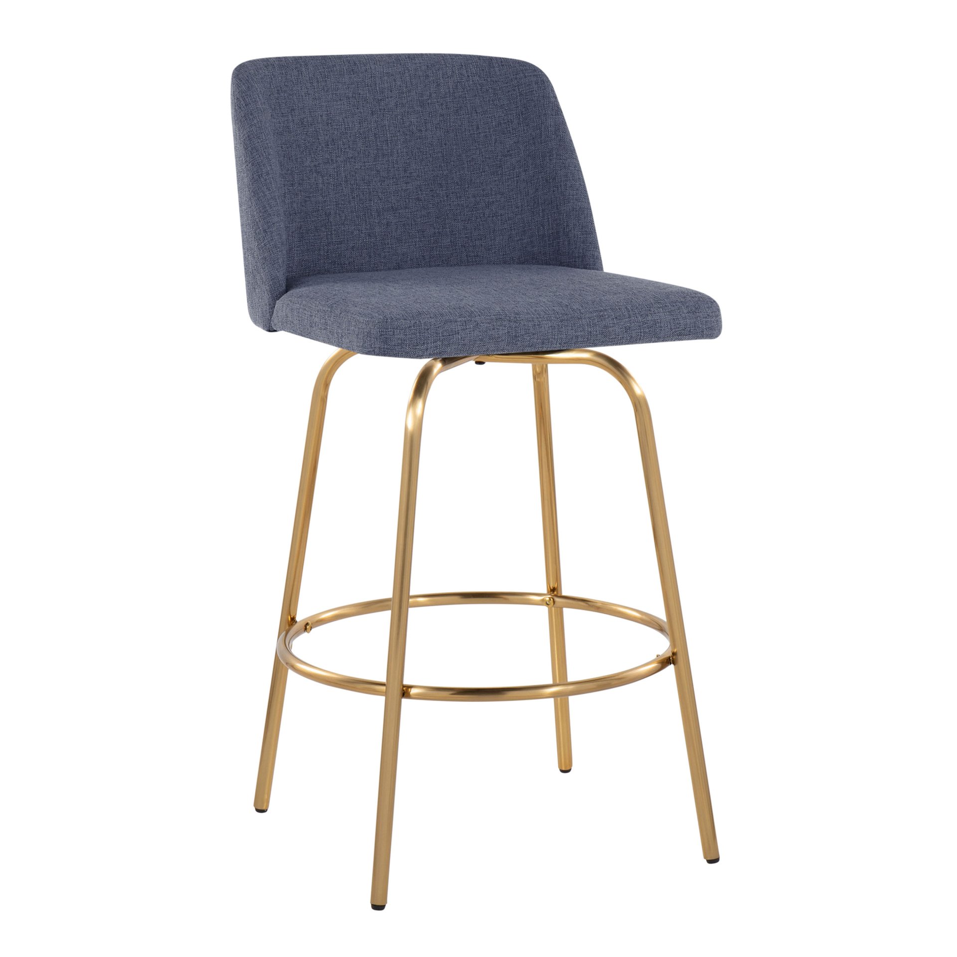 Toriano - Contemporary Fixed Height Counter Stool With Swivel With Round Footrest (Set of 2) - Blue / Gold - Image 2