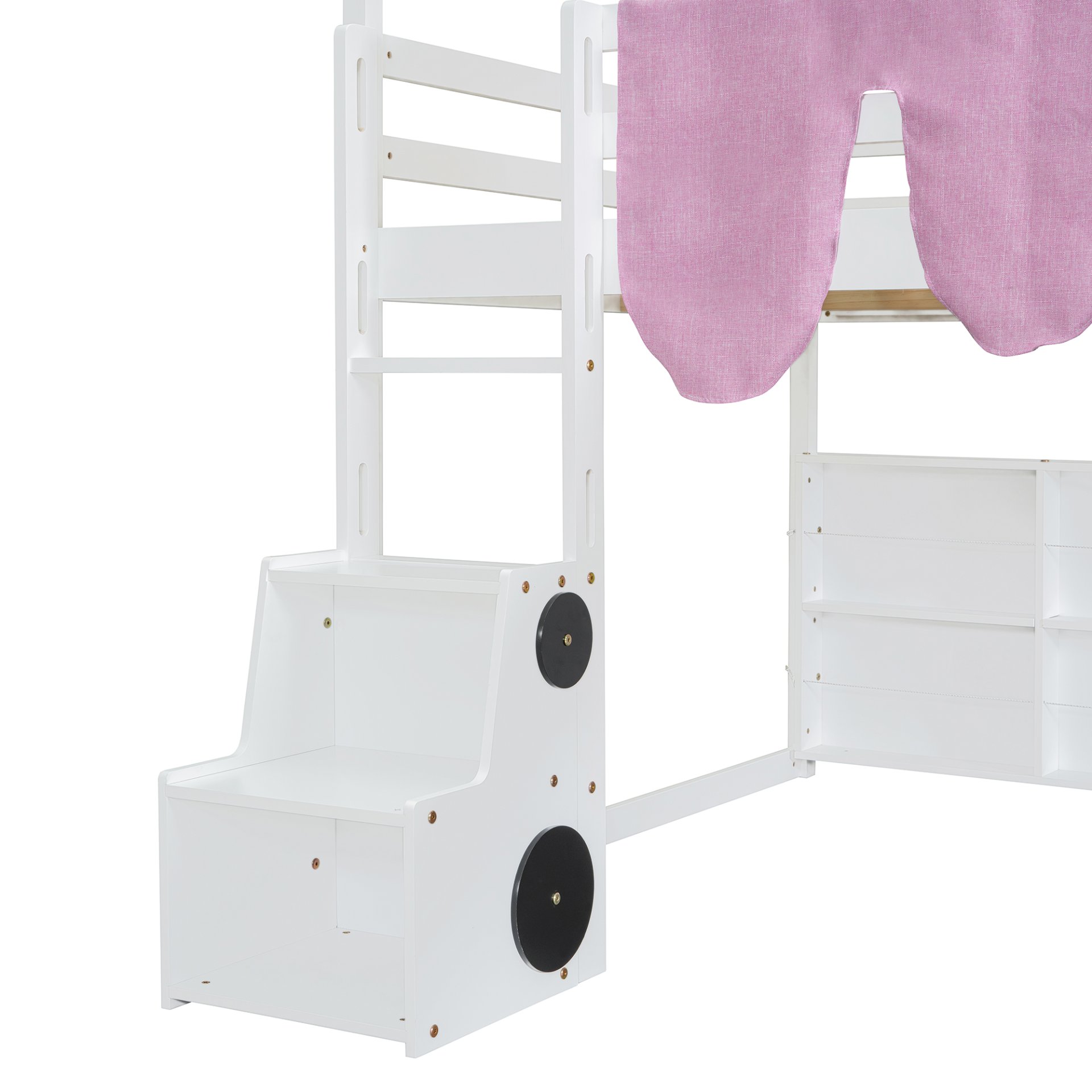 Full Size Loft Bed With House Shaped Frame And Tent - White / Pink - Image 13
