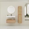 Modern Imitative Wall Mounted Bathroom Vanity With Resin Sink & 2 Side Cabinet, Soft Close Drawer - Imitative Oak - Image 2