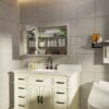 LED Lighted Bathroom Medicine Cabinet With Mirror, 30 x 26", Recessed Or Surface LED Medicine Cabinet, Defog, Stepless Dimming, Color Temper Change, 2 Outlets, Storage Shelves - Silver - Image 9