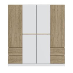6 Doors Wardrobe Storage For Bedroom, With 4 Drawers - White / Nature