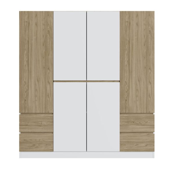 6 Doors Wardrobe Storage For Bedroom, With 4 Drawers - White / Nature