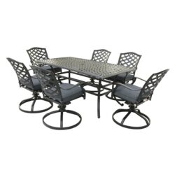 Rectangular 6 Person 68" Long Aluminum Dining Set With Sunbrella Cushions With Swivel Chairs - Brown Gray