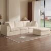 Cloud L Shape Modular Sectional Sofa With Ottoman, 3 Seater Convertible Couch - Beige - Image 5