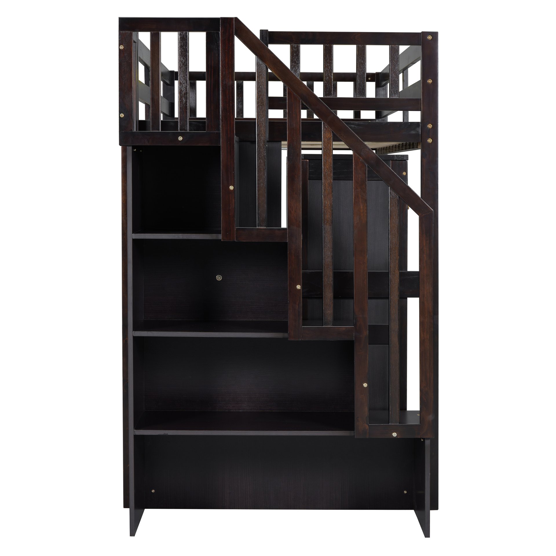 Twin Size Loft Bed With Stairs, Bookshelf, Drawers, Desk & Wardrobe, Space Saving Multifunctional Furniture - Espresso - Image 12