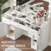 47.2" Vanity Desk With Large Mirror, 3 Colour Lighting Modes, Adjustable Brightness, Dresser With 3 Drawers & 2 Vertical Cabinets, Makeup Vanity Table For Women & Girls - White - Image 6
