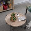 Farmhouse Round Wooden Round Coffee Table With Metal Legs - Black / Brown - Image 6
