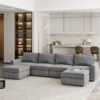 Chenille Modular Sectional Sofa, U Shaped Reversible Couch, Free Combination, 6 Seat Sleeper Sofa Bed With Ottoman, Convertible Oversized Indoor Furniture - Gray - Image 12