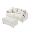 Modern Style Loveseat Sofa Sectional Sofa Couch With Storage Space, A Movable Ottoman, Two USB Ports, Two Cup Holders, A Phone Holder For Living Room - Beige - Image 21