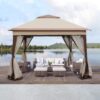 Outdoor Pop Up Gazebo Canopy 11 X 11 Ft With 2 Tier Soft Top And Removable Zipper Netting - Coffee - Image 4