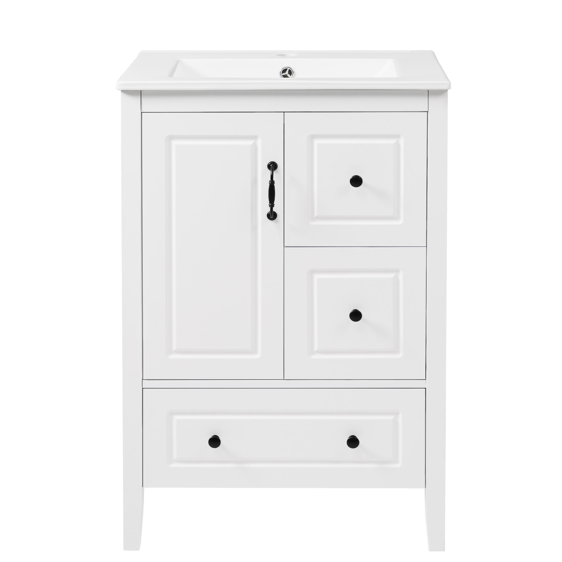 Retro Bathroom Vanity With Sink, Soft Closing Cabinet & Drawers - White - Image 11