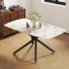 Luxurious Marble Patterned Tempered Glass Dining Table - White / Black - Image 2