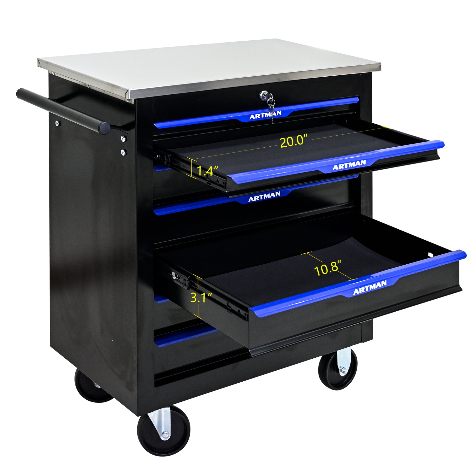 7 Drawer Multifunctional Tool Cart With Wheels - Black / Blue - Image 12