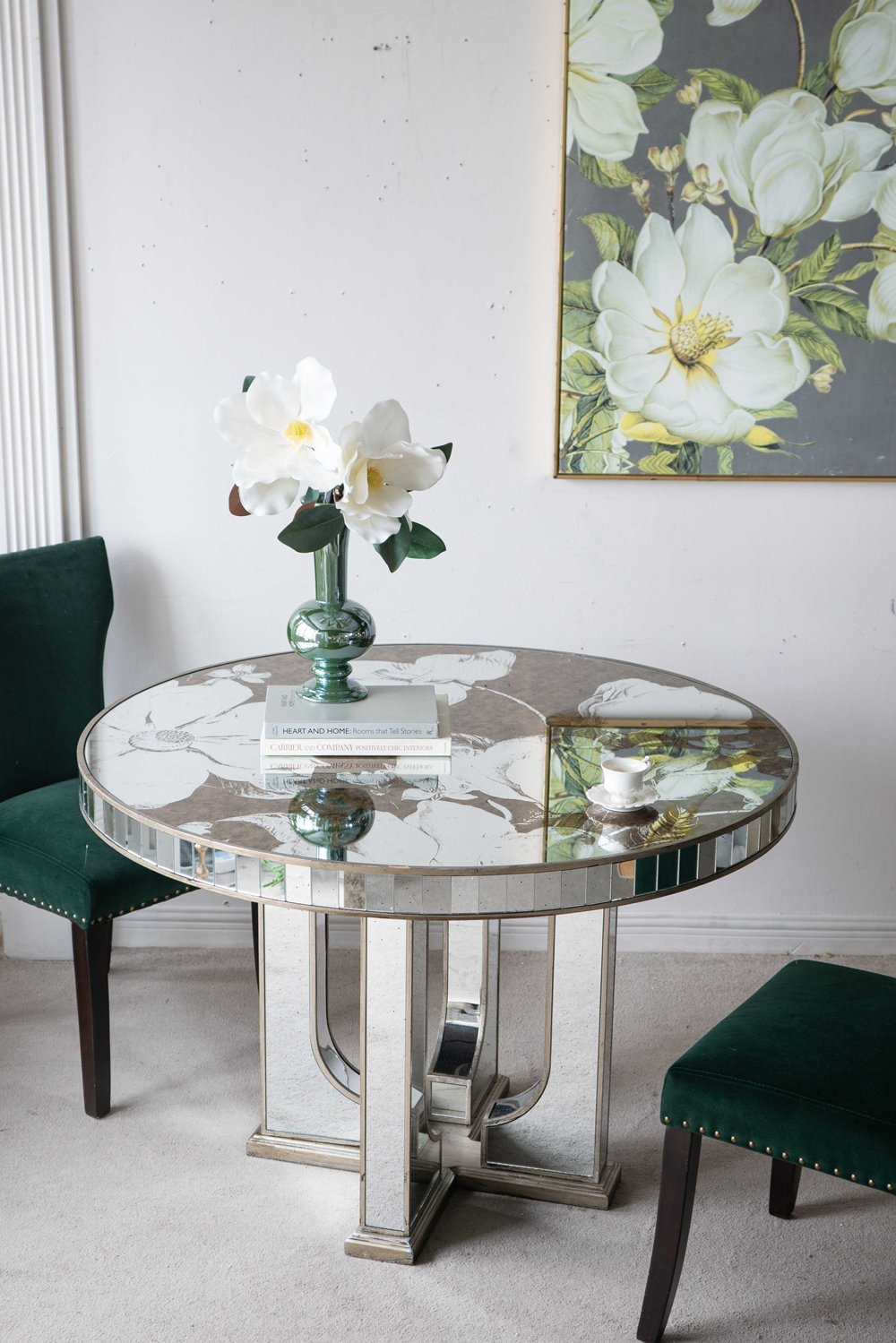 Round Dining Table With Elegant Floral Design And Mirrored - Silver Multi - Image 5