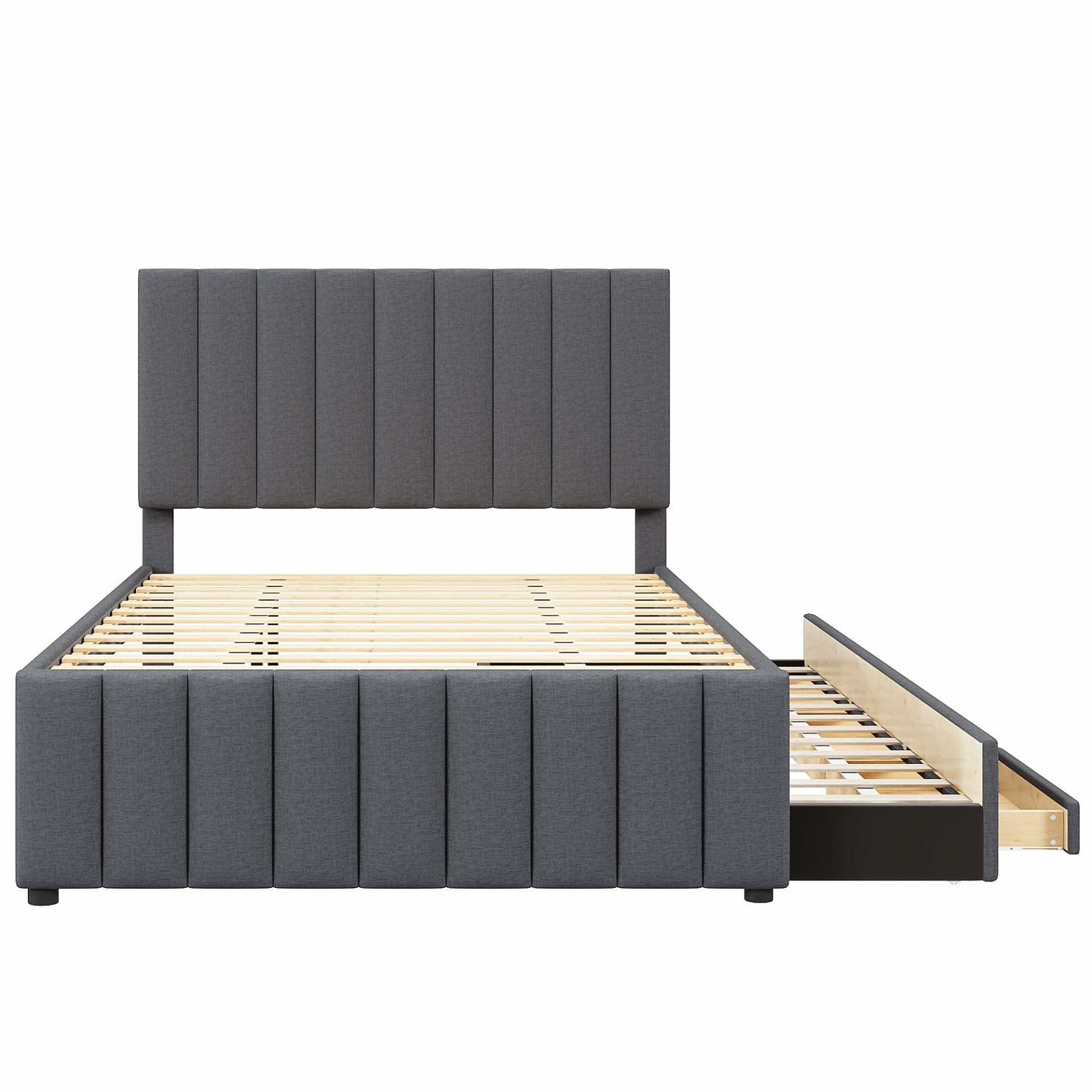 Full Size Upholstered Platform Bed With Twin Size Trundle And 3 Drawers - Gray - Image 9
