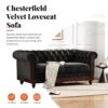Chesterfield Velvet Loveseat Sofa, 2 Person Rolled Arm Upholstered Couch - Black - Image 4