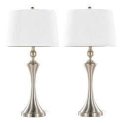 Flint - Contemporary Table Lamp Built In USB Port (Set of 2) - Nickel / White Slub