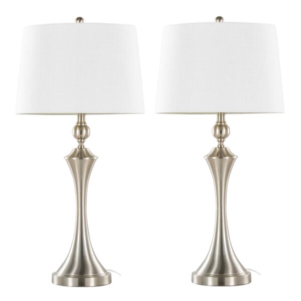 Flint - Contemporary Table Lamp Built In USB Port (Set of 2) - Nickel / White Slub