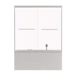Double Sliding Bathtub Shower Door, Semi Frameless Bypass Tub Door, 1 / 4" 6Mm Tempered Glass With Explosion Proof Film, Adjustable Aluminum Alloy Frame 24D03 T60Bnx - Brushed Nickel