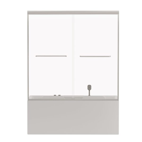 Double Sliding Bathtub Shower Door, Semi Frameless Bypass Tub Door, 1 / 4" 6Mm Tempered Glass With Explosion Proof Film, Adjustable Aluminum Alloy Frame 24D03 T60Bnx - Brushed Nickel