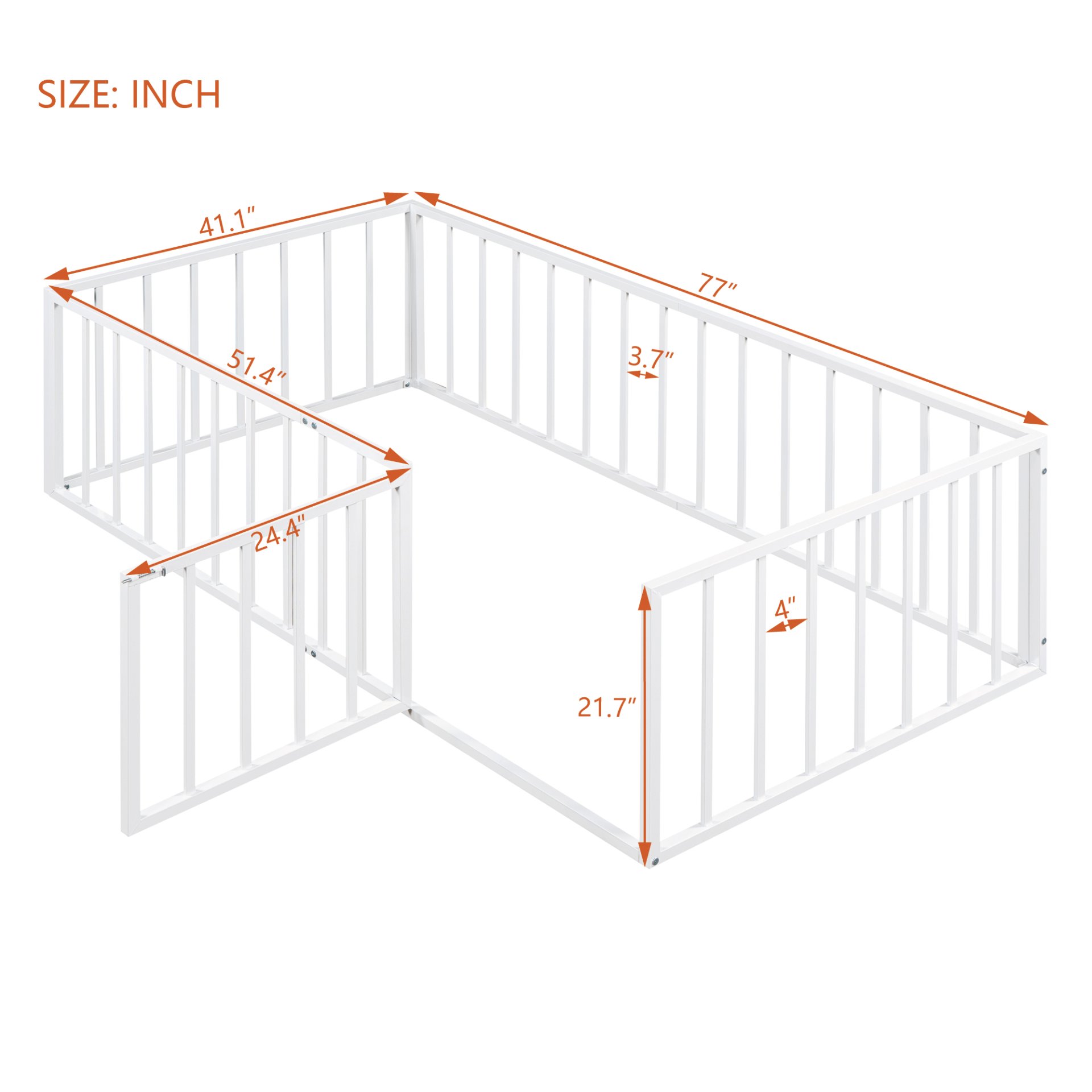 Twin Size Floor Bed Frame With Fence And Door - White - Image 8