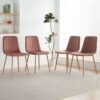 Modern Velvet Dining Chair (Set of 4) With Backrest And Metal Legs For Kitchen And Living Room - Pink - Image 2