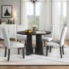5 Piece Round Dining Table Set, Modern Dining Table And 4 Upholstered Chairs For Dining Room, Kitchen Room, Living Room - Beige / Black - Image 2