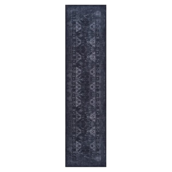 Maval - 2'6'' X 10' Washable Runner Rug - Black / Gray