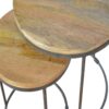 Round Stool Table With Iron Base (Set of 2) - Brown / Black - Image 8