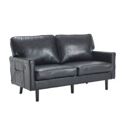 Mid Century Modern Loveseat Sofa, 2 Seater With USB & Removable Pillow Cover - Black