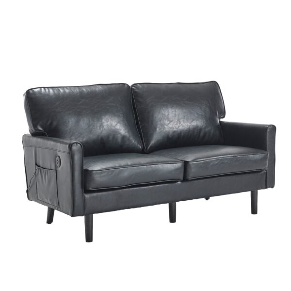 Mid Century Modern Loveseat Sofa, 2 Seater With USB & Removable Pillow Cover - Black