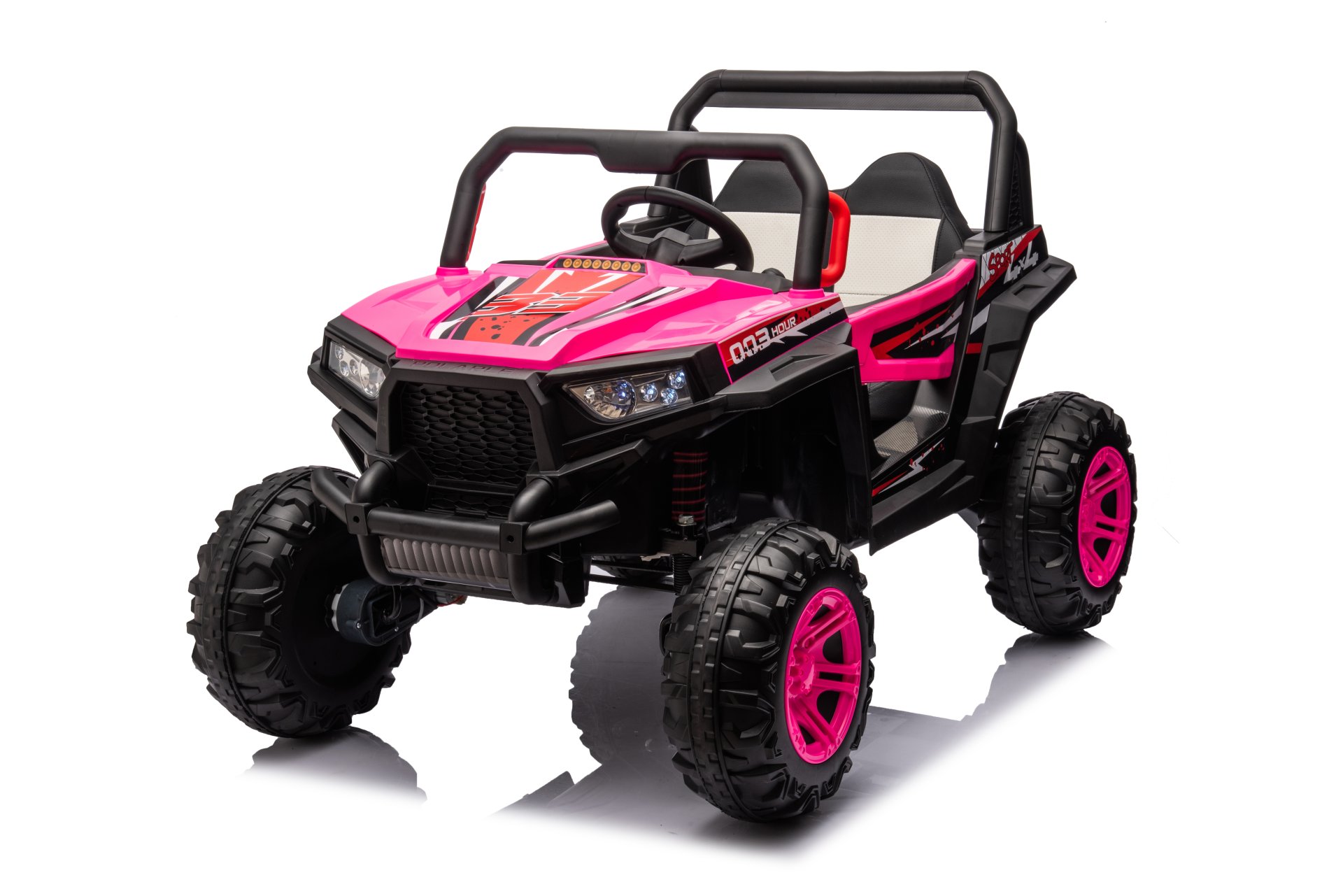 12V7A*1 30W*4 Four-Wheel Drive Leather Seat One Button Start, Forward And Backward, High And Low Speed, Music, Front Light, Power Display, Two Doors Can Open, 2.4G R / C, Seat Belt Four Wheel Absorber - Pink - Image 2