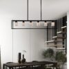 6 Light Farmhouse Chandelier, Modern Industrial Linear Rectangular Crystal Pendant Light Cage Chandelier For Dining Room, Kitchen Island, Bar, Long Table, G9*6 Bulbs Included - Matte Black - Image 11