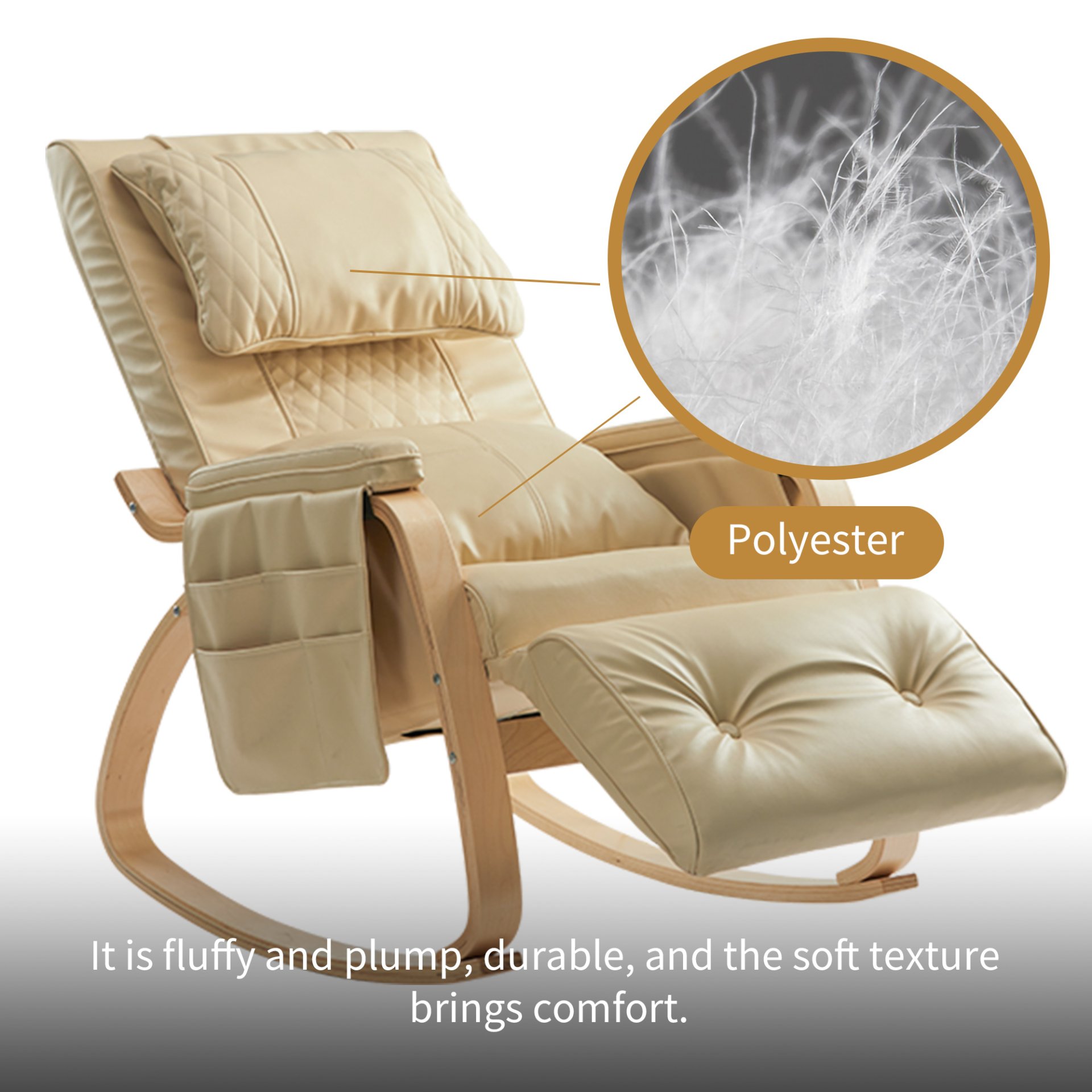 Massage Comfortable Relax Rocking Chair - Cream - Image 2