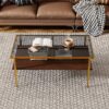 Rectangle Coffee Table With Tempered Glass Top, Modern Table For Living Room - Gray / Gold - Image 5